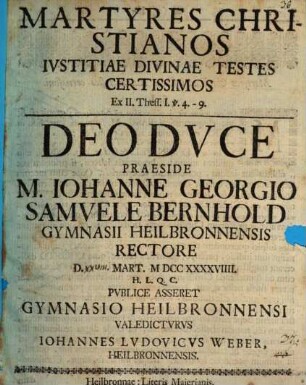 Martyres Christianos iustitiae divinae testes certissimos, ex 2 Thess. I, 4 - 9