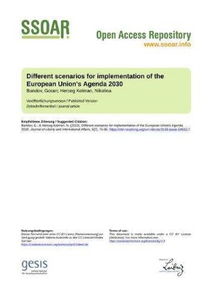 Different scenarios for implementation of the European Union's Agenda 2030