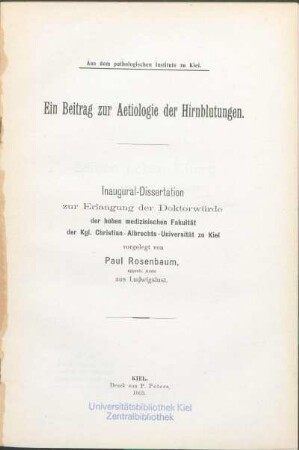 Ein Beitrag zur Aetiologie der Hirnblutungen