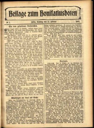 Zweite Ausgabe vom Sonntag, den 14. Februar 1904.