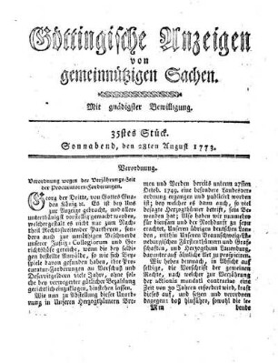 35stes Stück. Sonnabend, den 28ten August 1773.