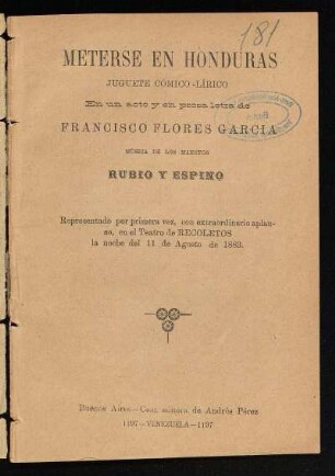 Meterse en Honduras : juguete cómico-lírico