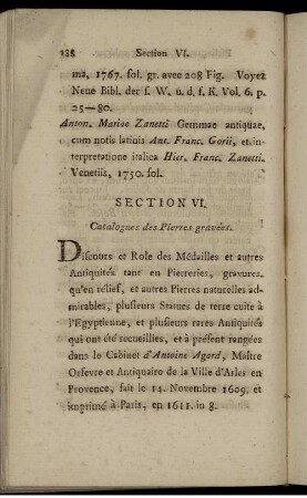 Section VI. Catalogues des Pierres gravées.