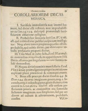 Corollariorum Decas Mosaica.