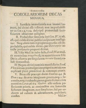 Corollariorum Decas Mosaica.