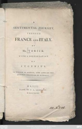A Sentimental Journey Through France And Italy