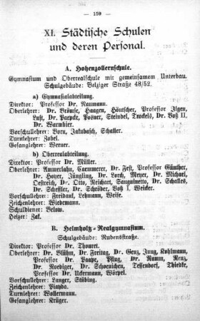 XI. Städtische Schulen und deren Personal