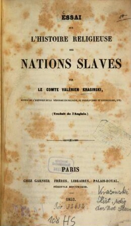 Essai sur l'histoire religieuse des nations slaves : 