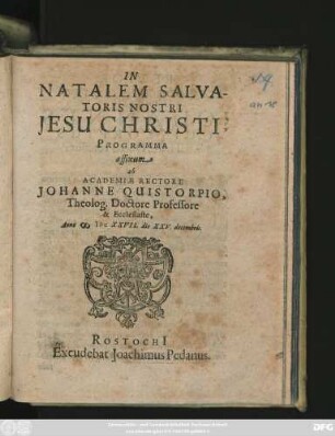 In Natalem Salvatoris Nostri Iesu Christi Programma