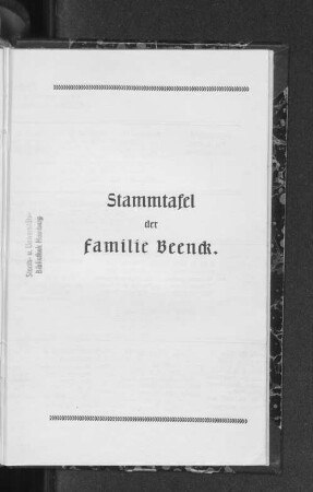 Stammtafel der Familie Beenck.