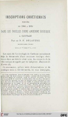 Sér. 3: Inscriptions chrétiennes trouvées de 1884 à 1886 dans les fouilles d'une ancienne basilique à Carthage