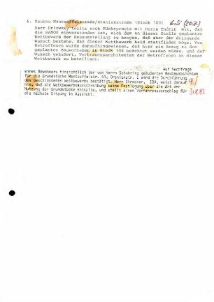 Dokumente: Konflikt um Baumaßnahmen in der Oranienstraße 1-2, 1982, 1983, 1991