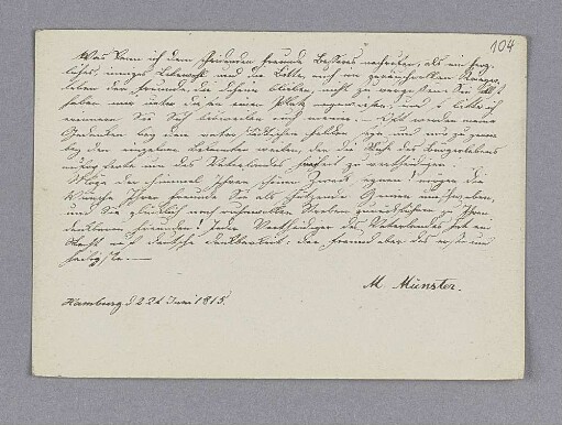 M... Münster. – Hamburg, 22.06.1815