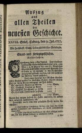 XXVIII. Stück, Coburg, den 9. Jul. 1757.