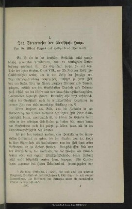 I. Das Steuerwesen der Grafschaft Hoya