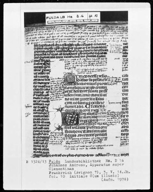 Johannes Andreae, Apparatus super Clementinas — Initiale C(um illusio), Folio 10recto