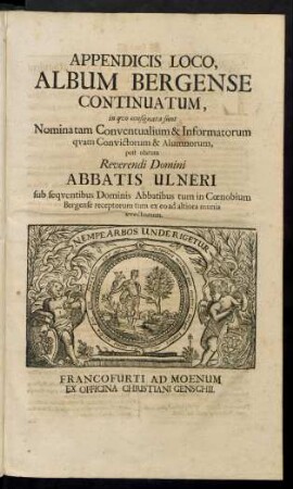 Appendicis Loco, Album Bergense Continuatum