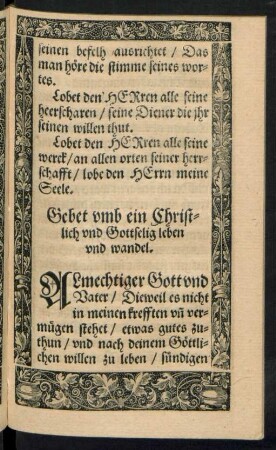 Gebet umb ein Christlich und Gottselig leben und wandel.