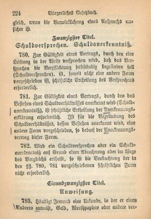 Zwanzigster Titel. Schuldversprechen. Schuldanerkenntniß
