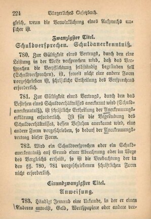 Zwanzigster Titel. Schuldversprechen. Schuldanerkenntniß