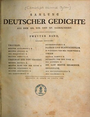 Sammlung deutscher Gedichte aus dem XII., XIII. und XIV. Jahrhundert, 2