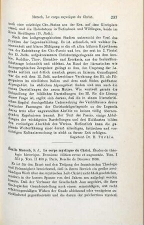 237-241 [Rezension] Mersch, Emile, Le corps mystique du Christ