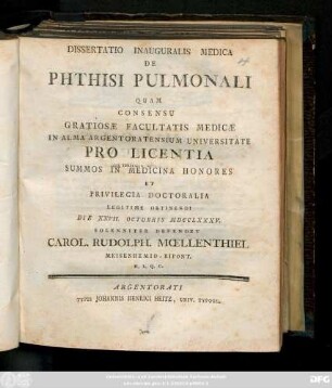 Dissertatio Inauguralis Medica De Phthisi Pulmonali