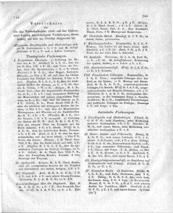 Verzeichniss der für das Winterhalbejahr 1806. auf der Universität Leipzig angekündigten Vorlesungen, deren Anfang auf den 20. October festgesetzt ist.