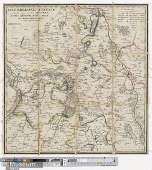 Das Kreisamt Leipzig mit den angrenzenten Aemtern: Lützen. Schkeuditz. Pegau und Borna. Delitzsch. Eilenburg. etc. nach Peter Schenck verbessert.