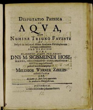 Disputatio Physica De Aqua