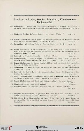 Arbeiten in Leder, Wachs, Schildpatt, Elfenbein und Papiermaché (Nr. 682-708)