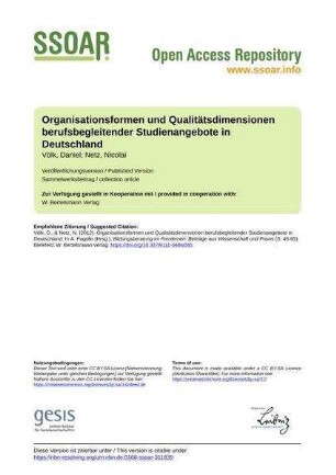 Organisationsformen und Qualitätsdimensionen berufsbegleitender Studienangebote in Deutschland