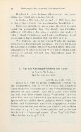 3. Aus den Grabungsberichten aus Assur