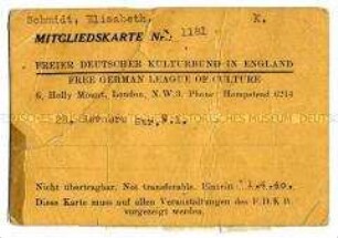 Mitgliedsausweis des Freien Deutschen Kulturbundes in England