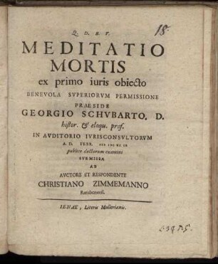 Meditatio Mortis ex primo iuris obiecto