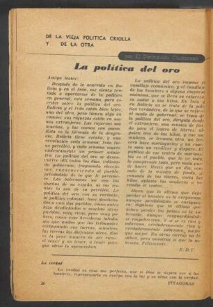 La política del oro : De la vieja política criolla y ... de la otra