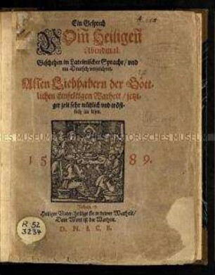 Selnecker, Nikolaus: Ein Gespräch vom heiligen Abendmahl
