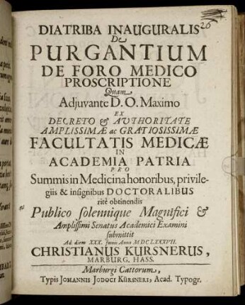 Diatriba Inauguralis De Purgantium De Foro Medico Proscriptione