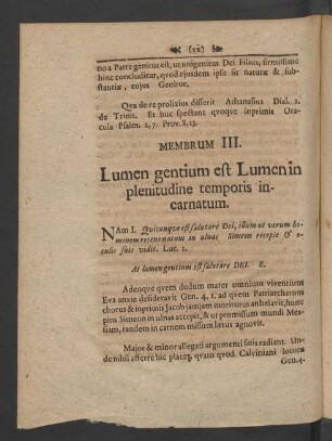 Membrum III. Lumen gentium est Lumen in plenitudine temporis incarnatum