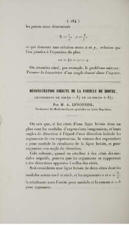 Démonstration directe de la formule de moivre.