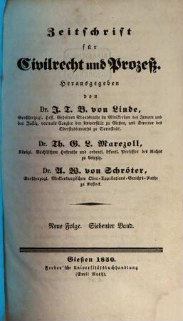 Zeitschrift für Civilrecht und Prozeß. 7. 1850