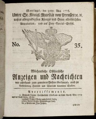 No. 35. Montags, den 31ten Aug. 1778.