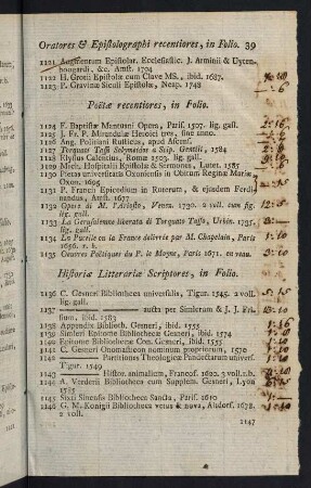 39-75, Historiae Litterariae Scriptores, in Folio- Poetae Latini Veteres in Quarto