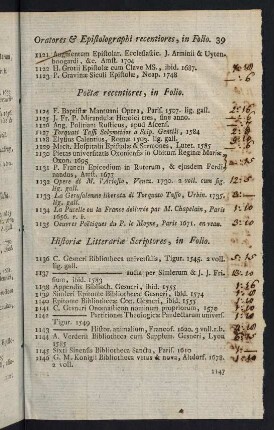 39-75, Historiae Litterariae Scriptores, in Folio- Poetae Latini Veteres in Quarto