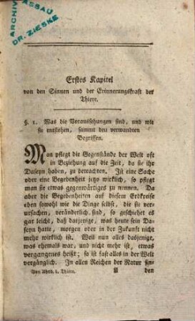 Von den Ahndungen der Thiere, durch Beyspiele aus der Naturgeschichte erläutert