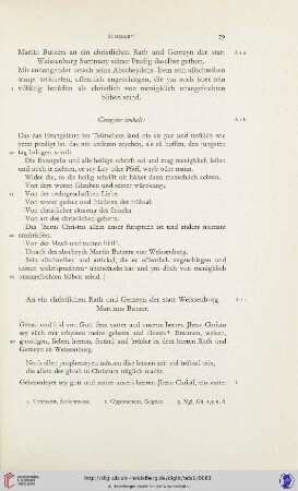 An ein christlichen Rath und Gemeyn der statt Weissenburg. Martinus Butzer
