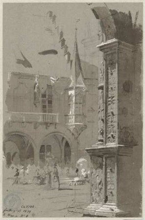 Freiburg im Breisgau Westlicher Teil Vorhalle Kaufhaus, im Vordergrund Teil eines Pfeilers vom Münster