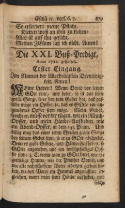 Die XXI. Buß-Predigt, Anno 1721. gehalten.