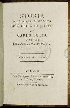 Vol. 2: Storia naturale e medica dell'isola di Corfu. Vol. 2
