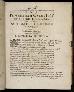 Caput I. De Natura Theologiæ.
